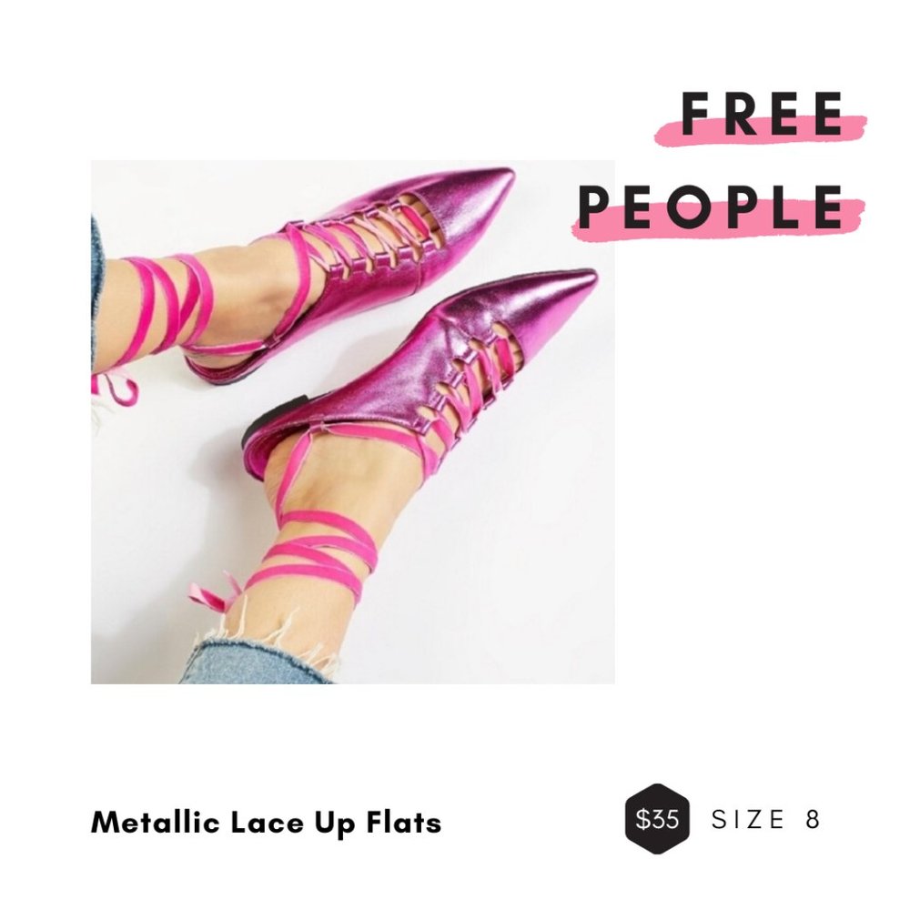 Free People Hot Pink Metallic Lace-up Mules